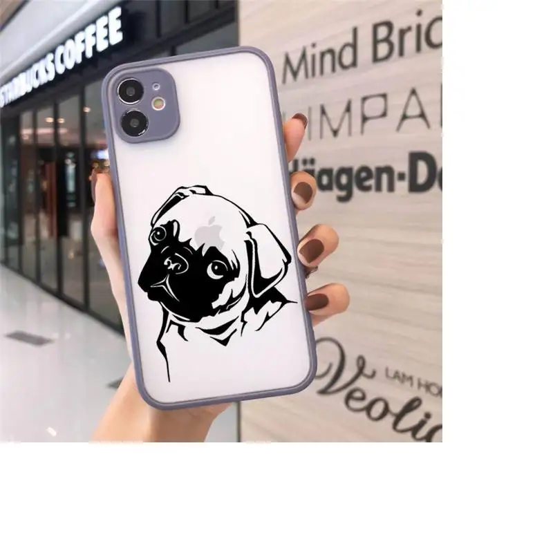

Pug dog animal silhouette Phone Cases matte transparent For iphone 7 8 11 12 plus mini x xs xr pro max cover