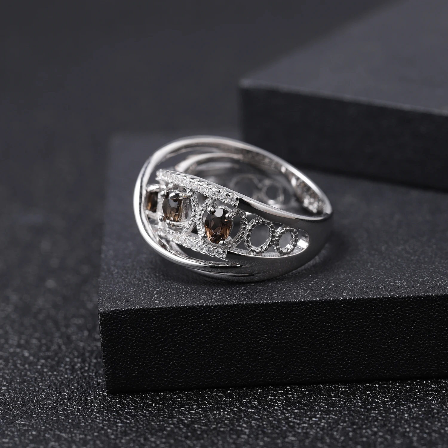 GEM'S BALLET, 0.84Ct, натуральный дымчатый кварц, драгоценный камень, кольца, 925 пробы, серебро, разделенная полоса, вихревое кольцо на палец для женщин, хорошее ювелирное изделие