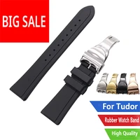 carlywet 22mm top quality black waterproof silicone rubber replacement wrist watch band strap with silver black clasp for tudor