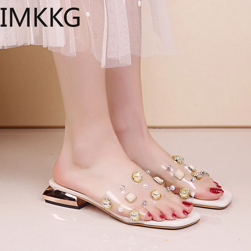 Женские туфли на квадратном каблуке элегантные прозрачные туфли-желе с