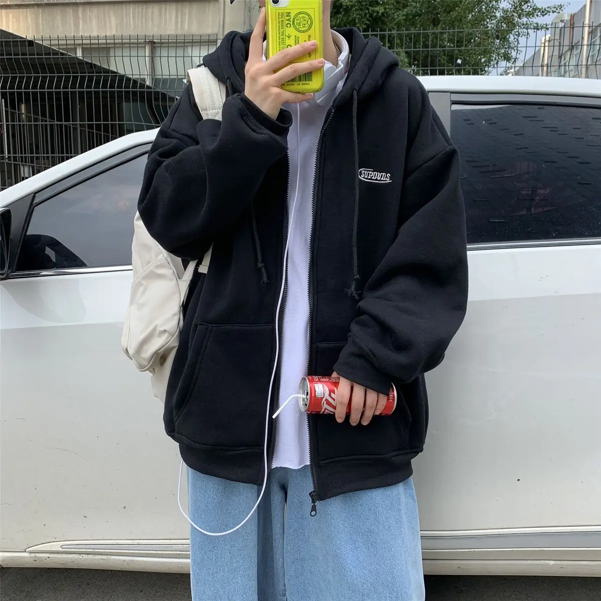 

Men Clothing Hoodie Fall 2021 New Cardigan Sweater Versatile Student Black Listing Fashion Movement College Cotton Streets