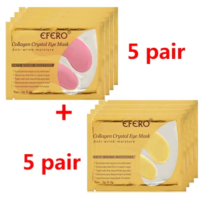 Коллагеновые кристаллические гидрогелевые патчи для глаз, подушка для глаз, маска для ухода за кожей лица, удаляет темные круги, отечность, патчи для глаз, Золотая маска для глаз - Цвет: 10pair