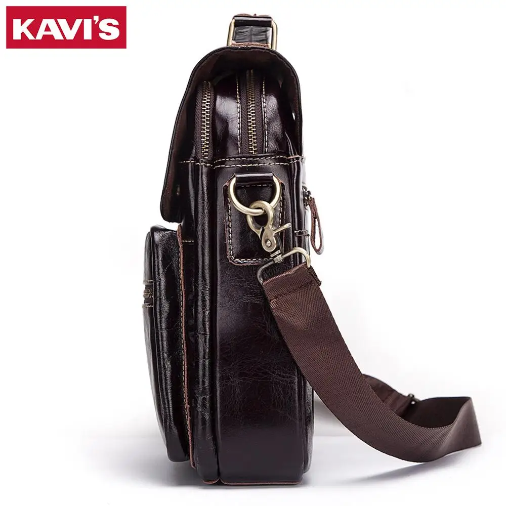 Мужская сумка-мессенджер KAVIS из натуральной кожи с клапаном для путешествий |