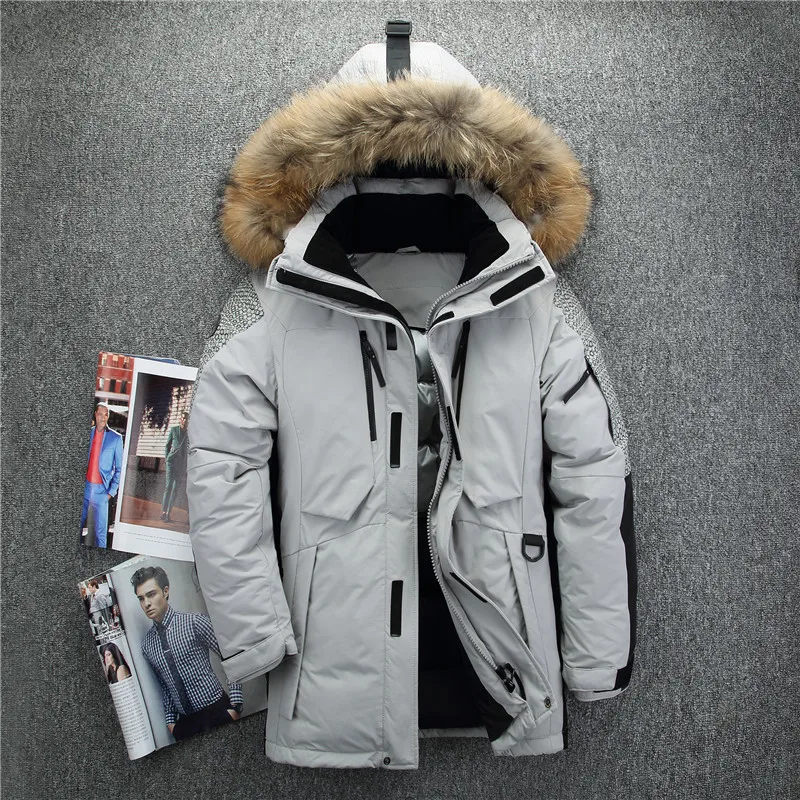 -50 Degree Cold Resistant Russia Winter Jacket Men Top Quality Genuine Fur Collar Thick Warm White Duck Down Coat | Мужская одежда