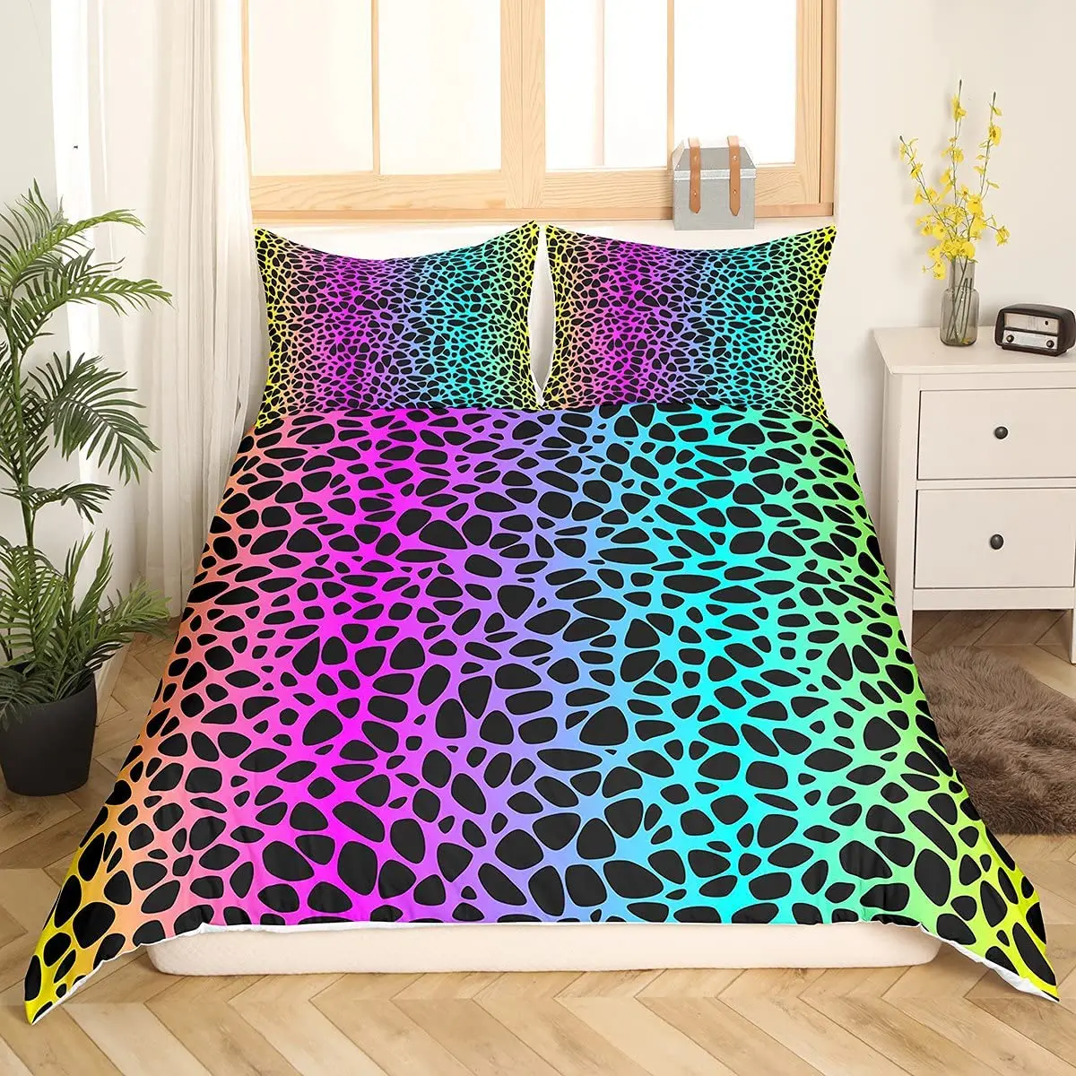 Женский яркий детский комплект постельного белья с красочным принтом гепарда
