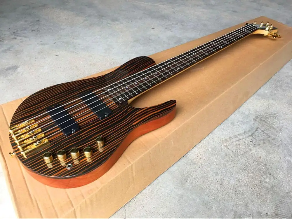 

new Chinese factory 5 electric bass guitar , luxurious brown color bass guitar , gold color hardware , high quality guitar
