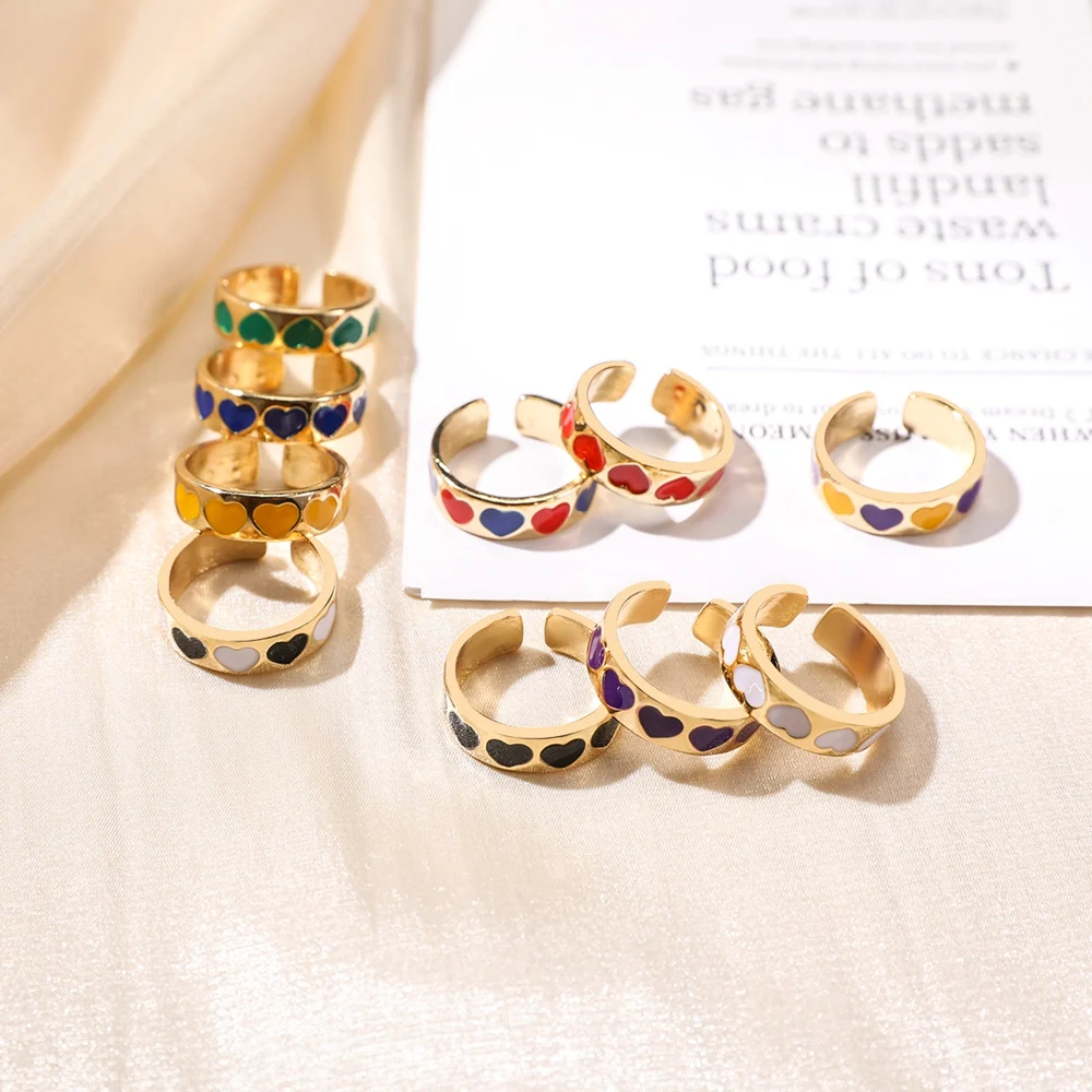 FAMSHIN корейское модное цветное регулируемое кольцо в форме цветного сердца для