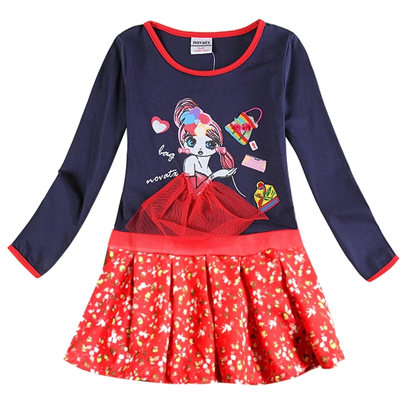 Платье для девочек бренд Vestidos INFANTIL детская одежда для девочек длинные рукава с цветочным рисунком для девочек платье трапециевидной формы для девочек h5802 - Цвет: H6281Y nvay
