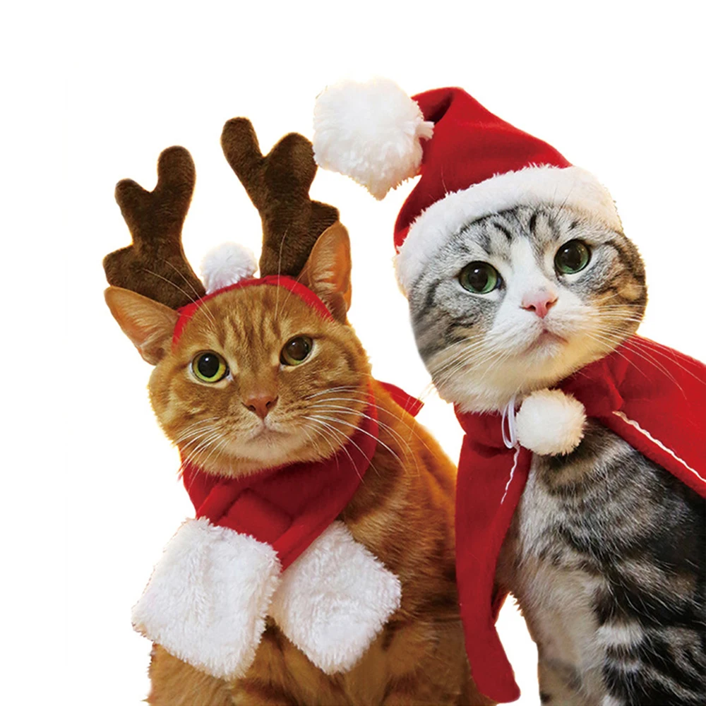 

Hot Funny Christmas Clothes Warm Dog Cat Clothes Puppy Santa Hat Red Scarf Hat Deer Head Cute Dogs Cloak Cats Costume Decor Gift