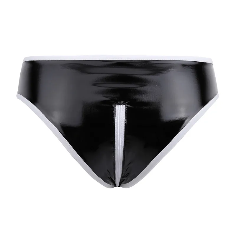 Женское сексуальное нижнее белье из лакированной кожи с белой отделкой на молнии
