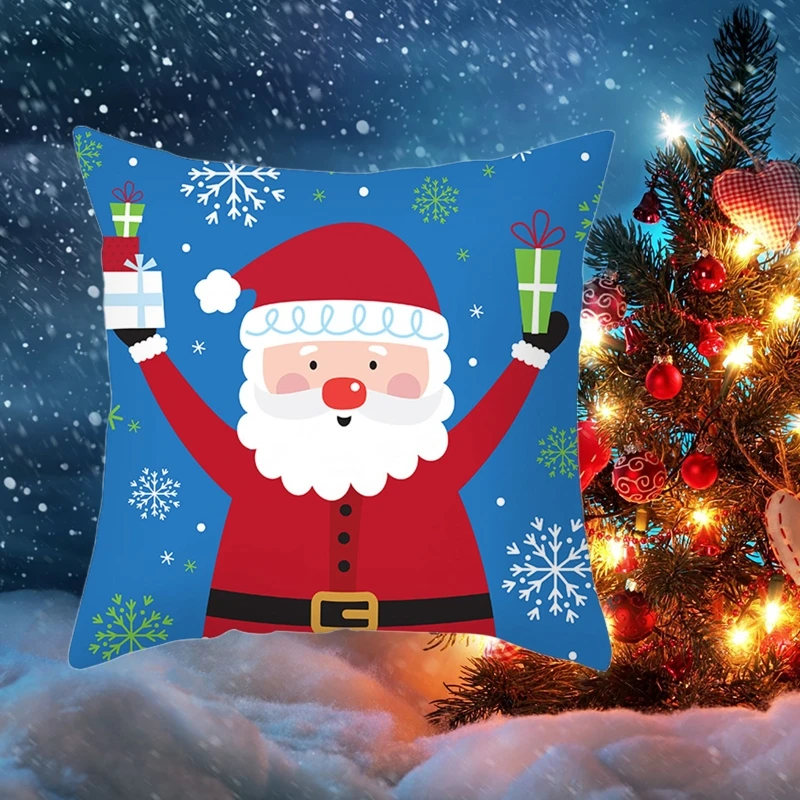 

7Pcs Cartoon Santa Claus Christmas Pillow Case Polyester Velvet Cushion Cover