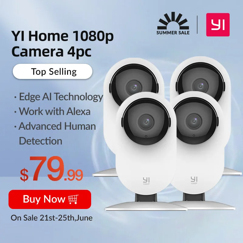 YI 4 шт. домашняя камера 1080p Wi Fi IP система видеонаблюдения с ночным видением детский