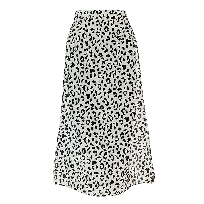 2020 spring and summer cross-border women's leopard print chiffon split skirt sexy zipper high waist | Женская одежда