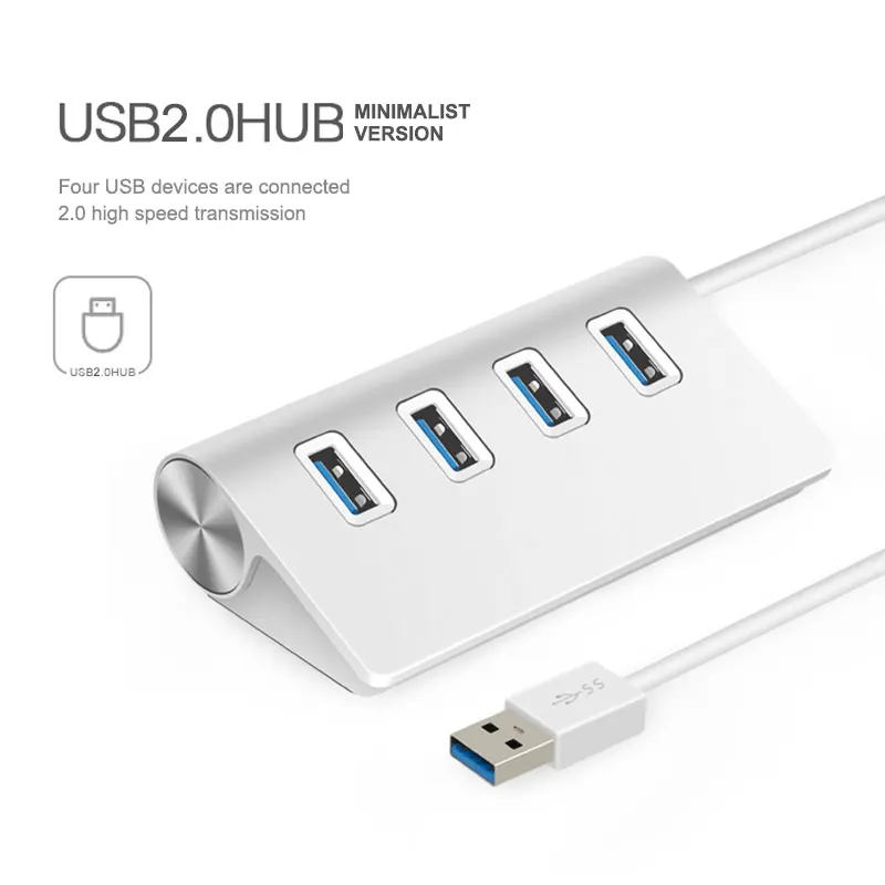 

4-port USB 2.0 Multi Hub Splitter Aluminum Adapter High Speed Data USB Hub Expander For PC Laptop