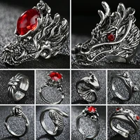 vintage gothic fashion rings for men women skulldragon frogred crystalsnake crownknot opening punk ring jewelry wholesale