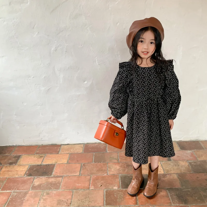 

Girl Dress Kids Baby Gown 2021 Black Spring Autumn Toddler Outwear Party Wedding Princess Tutu Dresses Cotton Children Clothing