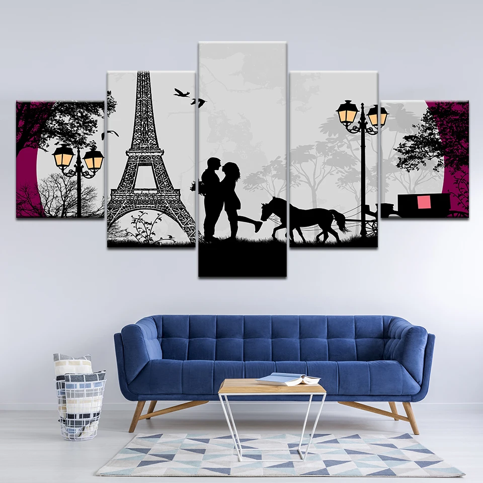 Картина Декор Рамка Настенные картины 5 шт. Влюбленные объятия в Парижской башне