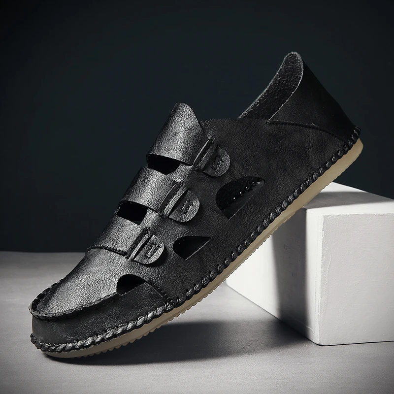 

Casual Shoes Men Sandals Leather Office Summer Fashion Comfortable Beach Breathable Non-Slip Slipper Driving Sandals