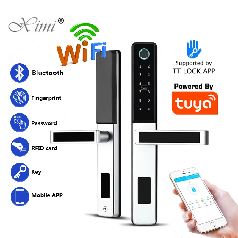 

Электронный умный дверной замок, Wi-Fi, Bluetooth, с приложением Tuya TTlock, биометрический дверной замок с отпечатком пальца, RFID-картой