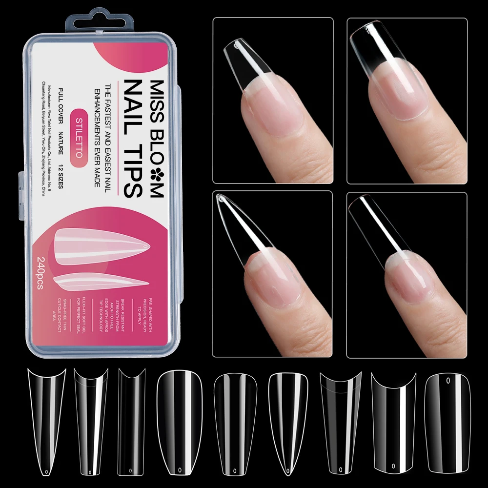

ногти накладные типсы для ногтей наращивание для ногтей нігті для дизайну 240 штук ультратонких гробных капсул для искусственных ногтей, про...