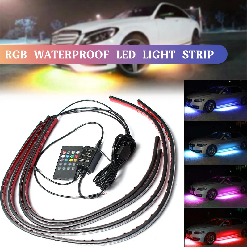 

Автомобильная светодиодная лента RGB 5050 SMD, декоративные атмосферные лампы под автомобильную трубку, подсветка нижней части, неоновый светил...