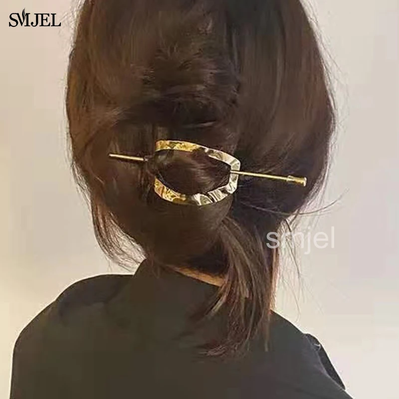 Geometric Round Square Hollow Removable Top Clip Hair Sticks Headwear Accessories For Women Vintage Bun Cage