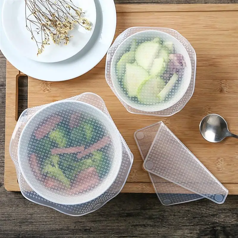 

5 PCS Reusable Silicone Wrap Seal Food Fresh Keeping Wrap Lid Cover Stretch Vacuum Food Wrap Bowl Cover Home Kitchen Tools