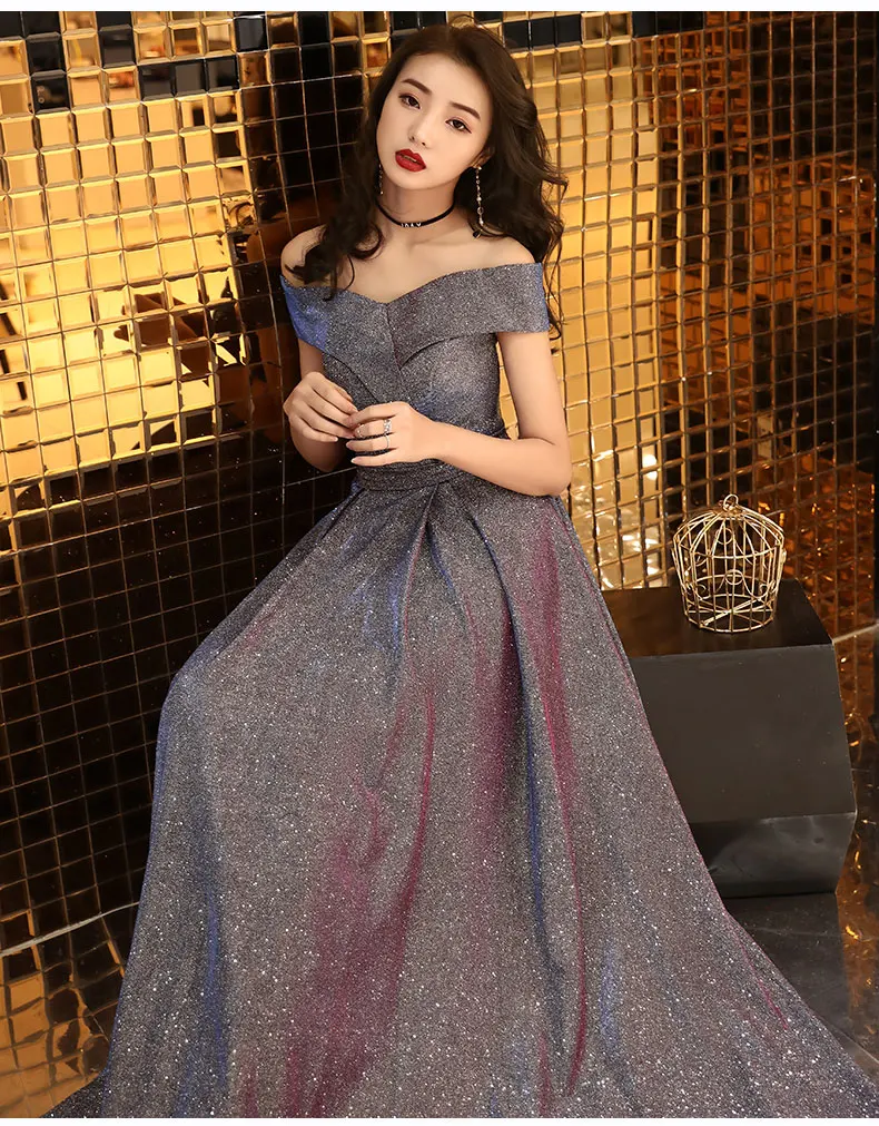 

Large size M-4X One-shoulder starry dress women's new banquet noble elegant elegant thin sexy temperament annual dress