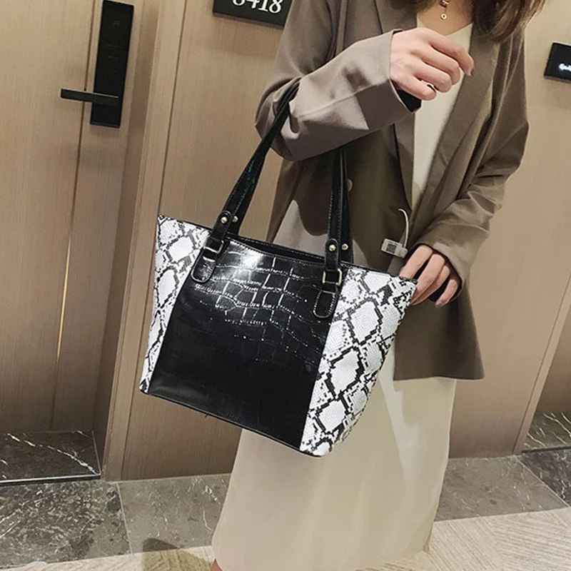 Женская сумка из искусственной кожи модный вместительный тоут с узором под