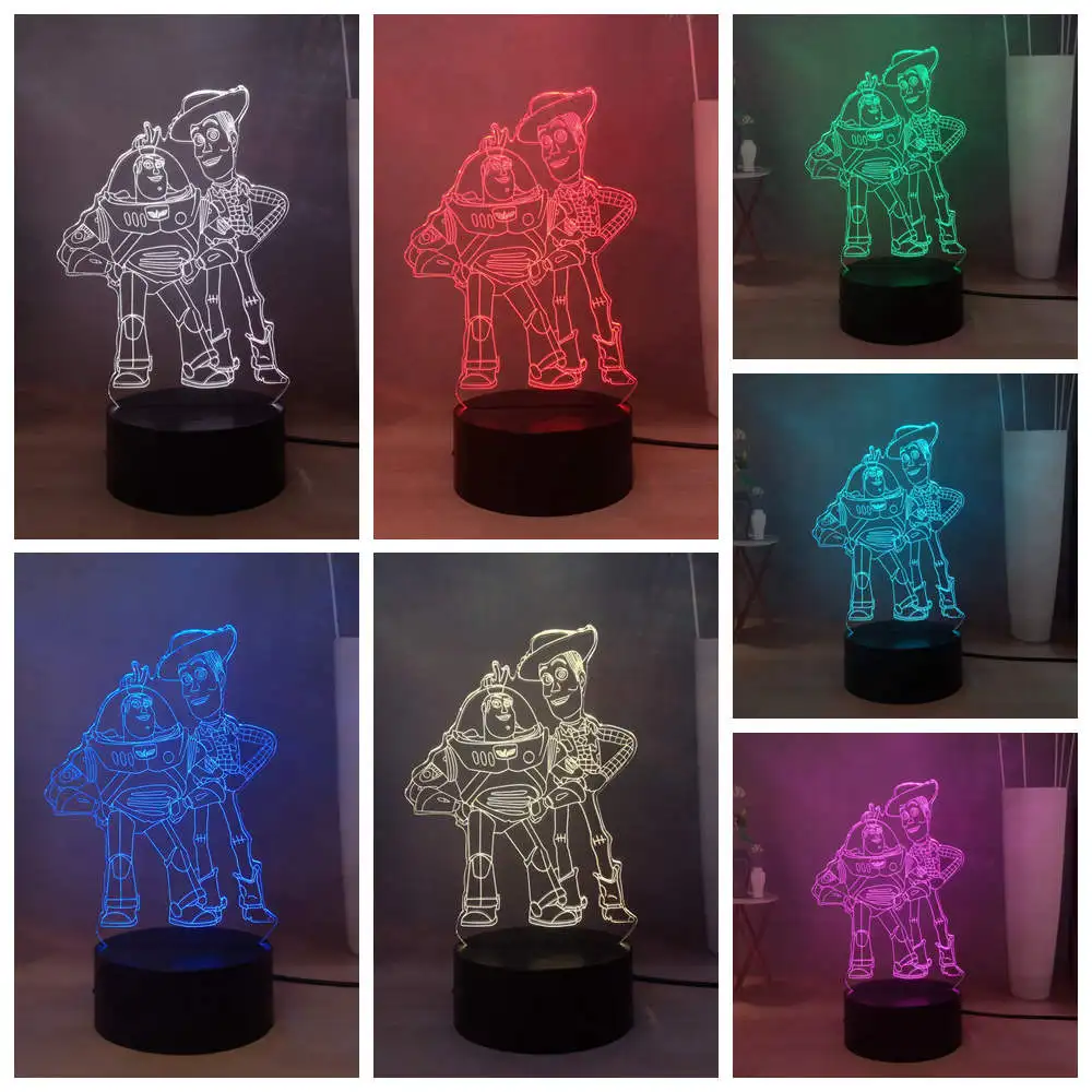 Милый USB 3D прикроватная лампа История игрушек Базз Лайтер древесный RGB