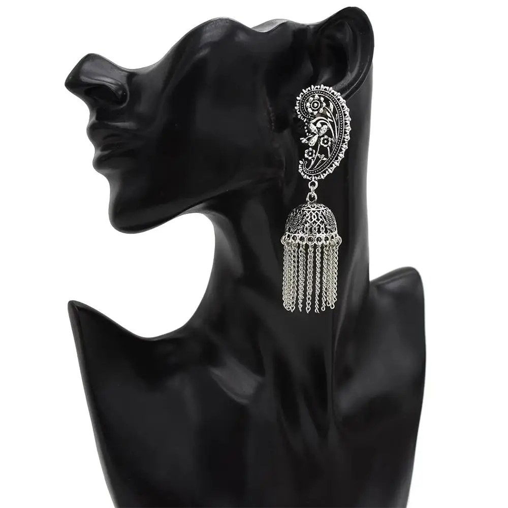 Индийские серьги для женщин окисленные Jhumka цвета большие длинные висячие с