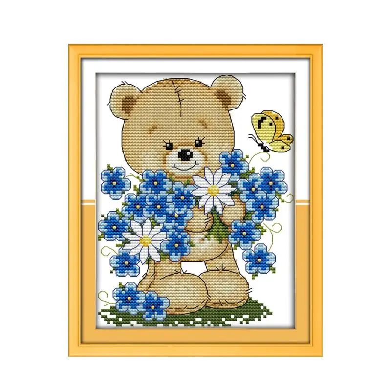 Набор для вышивки крестиком Joy Sunday с изображением маленького медведя и цветов