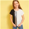 SHEIN Kiddie/Милая однотонная блузка с воротником-стойкой и оборкой для девочек детская одежда г., летний рукав-волан, топы с оборками на пуговицах сзади