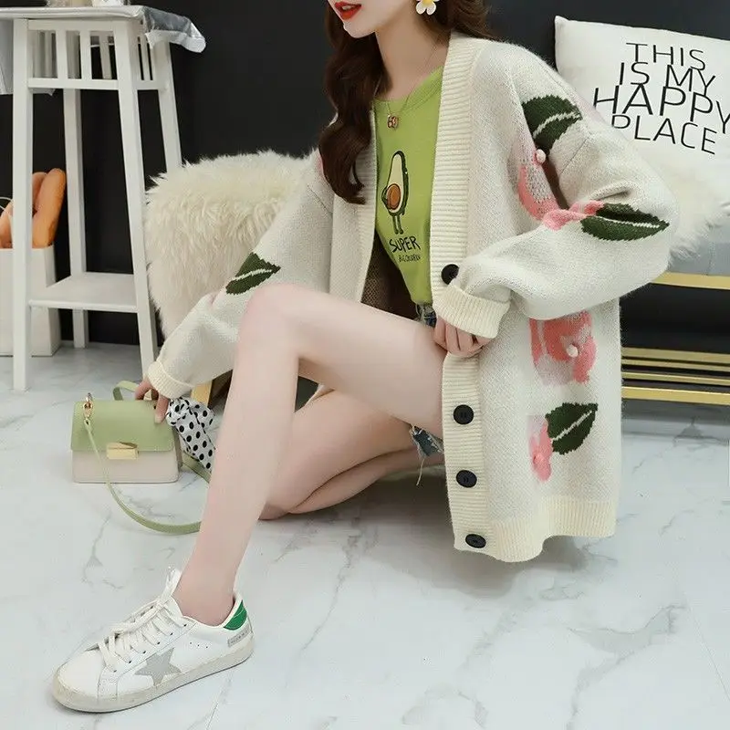 Autumn And Winter Sweater Cardigan Female Loose Very Fairy Coat 2021 New Korean Version Of Lazy Wind Knitted Jacket |