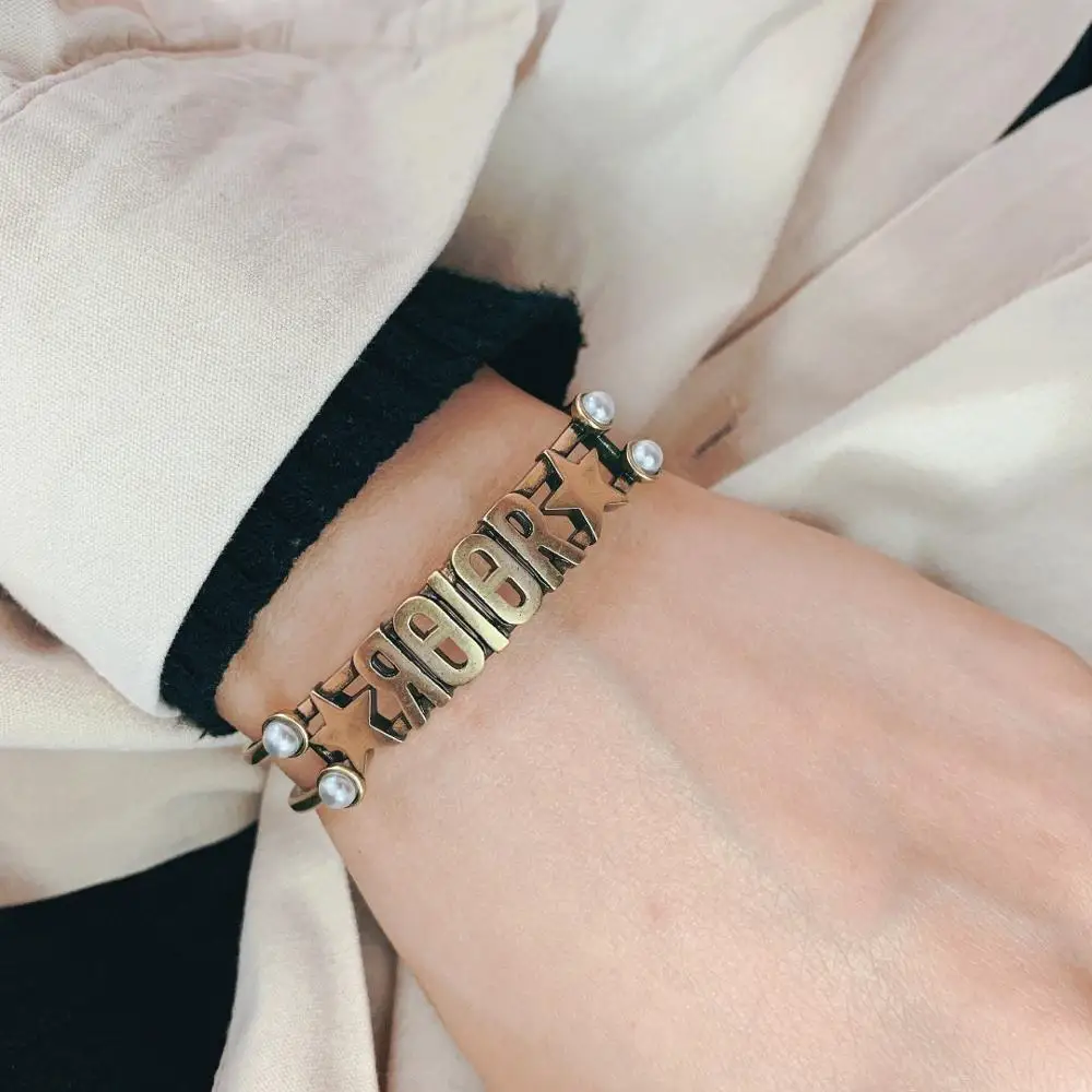 

TC1933 JA Letter Bracelet With Fashionable European And American Style Make Old Brass Pearl Star Bracelet Fo Women JewelryJD