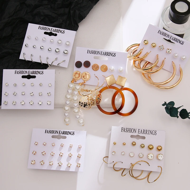 2020 Мода Кристалл Имитация Жемчуга кисточкой Комплект сережек для женщин висящие