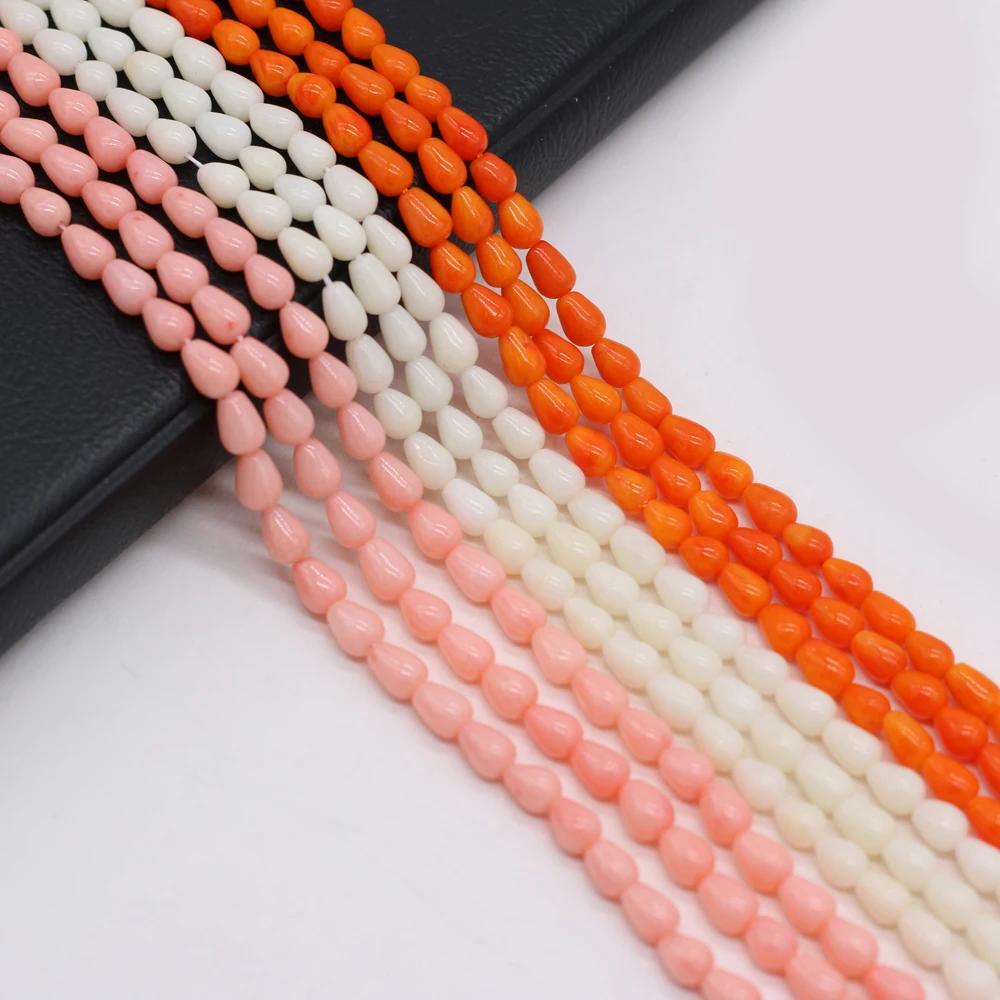 

Straight Hole Water Drop Shape Artificial White Orange Coral Loose Bead for Women Jewelry Making Necklace Bracelet Size 4x6mm