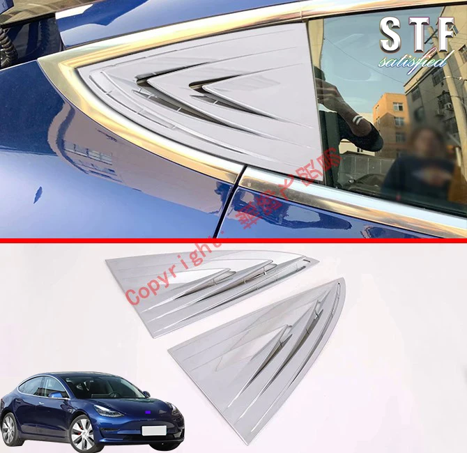 

ABS Chrome Rear Window Spoiler Side Pillar Post Cover Trim Molding For Tesla Model 3 2017 2018 2019