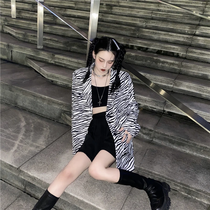 

New Women Animal Spring Print Zebra Oversized Blazer Fashion Elegant Vintage Suit Jacket Long Sleeve Female Coat Outerwear