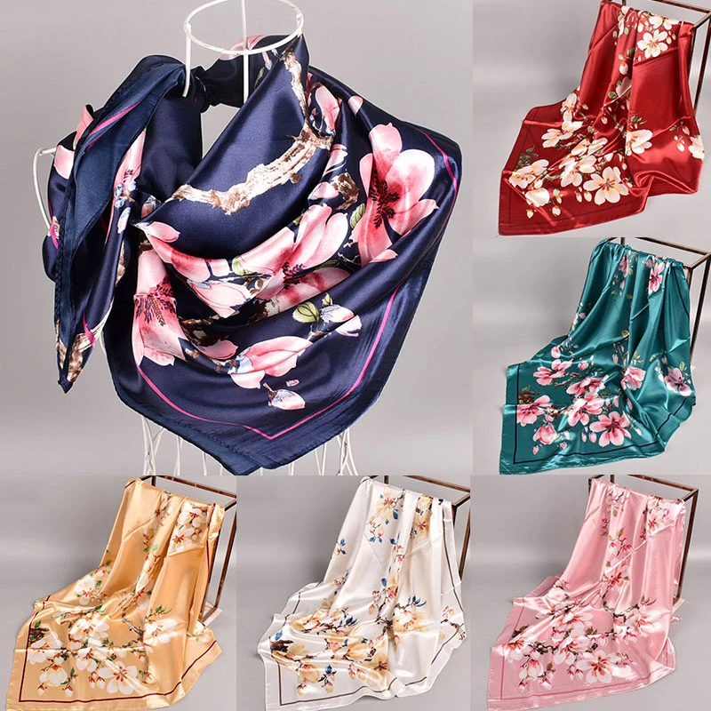 

Новинка модная квадратная шаль с принтом 90x90 см яркий красивый шарф Элегантные женские шелковые атласные шарфы с цветочным принтом горячая ...