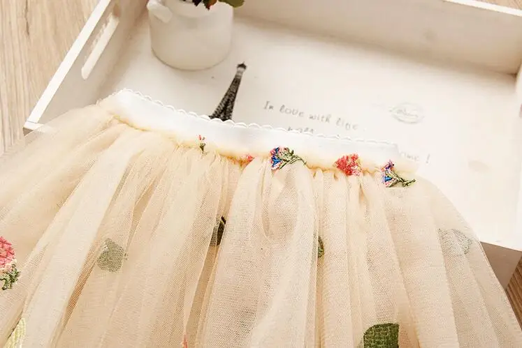 Юбка пачка из тюля с цветочной вышивкой для маленьких девочек бежевая розовая