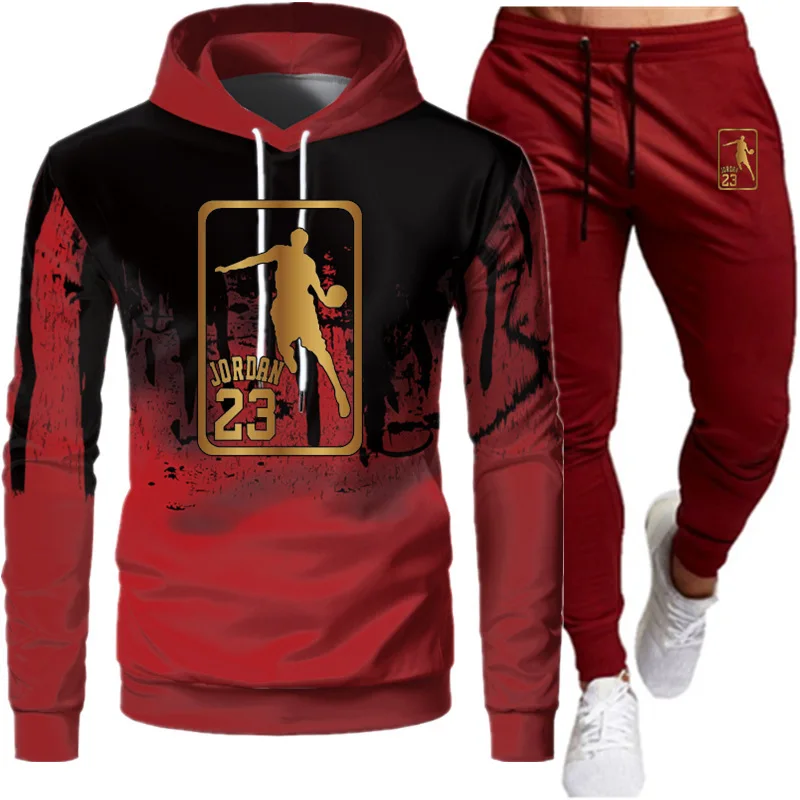 

2021 Autumn White Black Men Hoodies Set Fashion Brand Casual Tracksuit Sports Two Piece Patchwork Hoodie Suit Masculino Homme