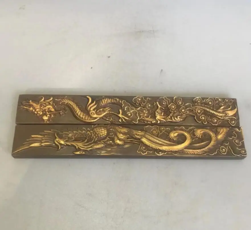 

China copper carving dragon phoenix Paper weight A pair