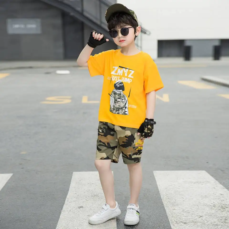 

Cute Printed Baby Boys Summer Clothes Cartoon Cotton Infant Sports Suit for A Boy T-Shirt + Camouflage Shorts Children Clothing