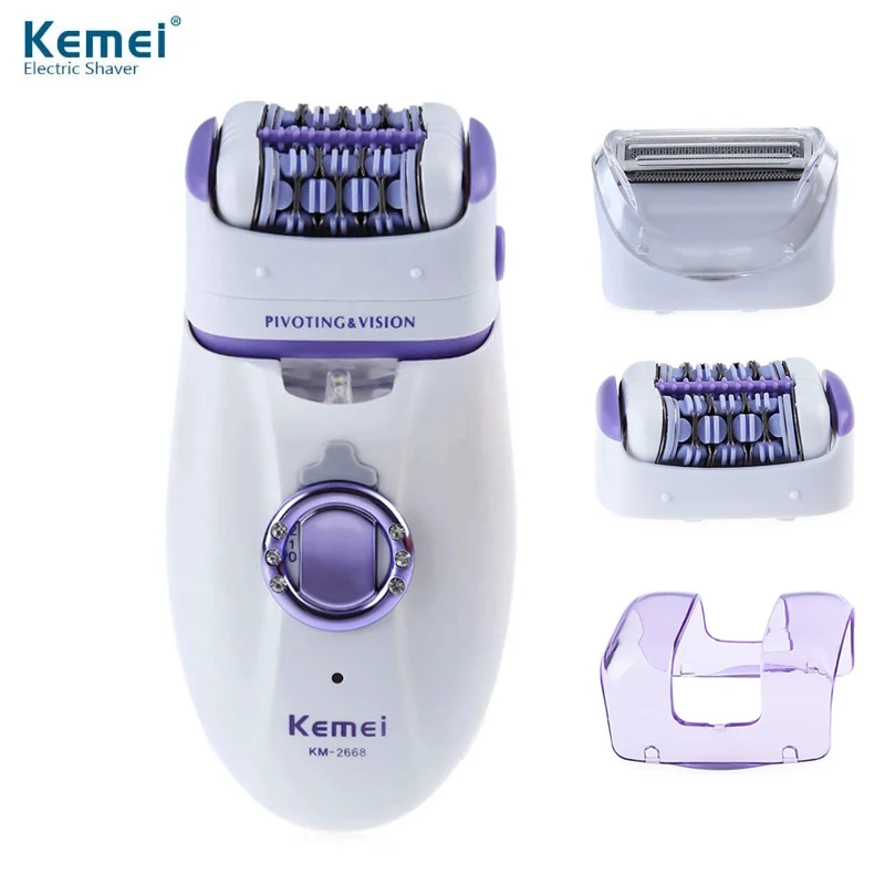 

Kemei 2 In 1 Waterproof Epilator Lady Shaver Facial Cleaner Hair Remover Electric Shaver for Women Bikini Trimmer Razor