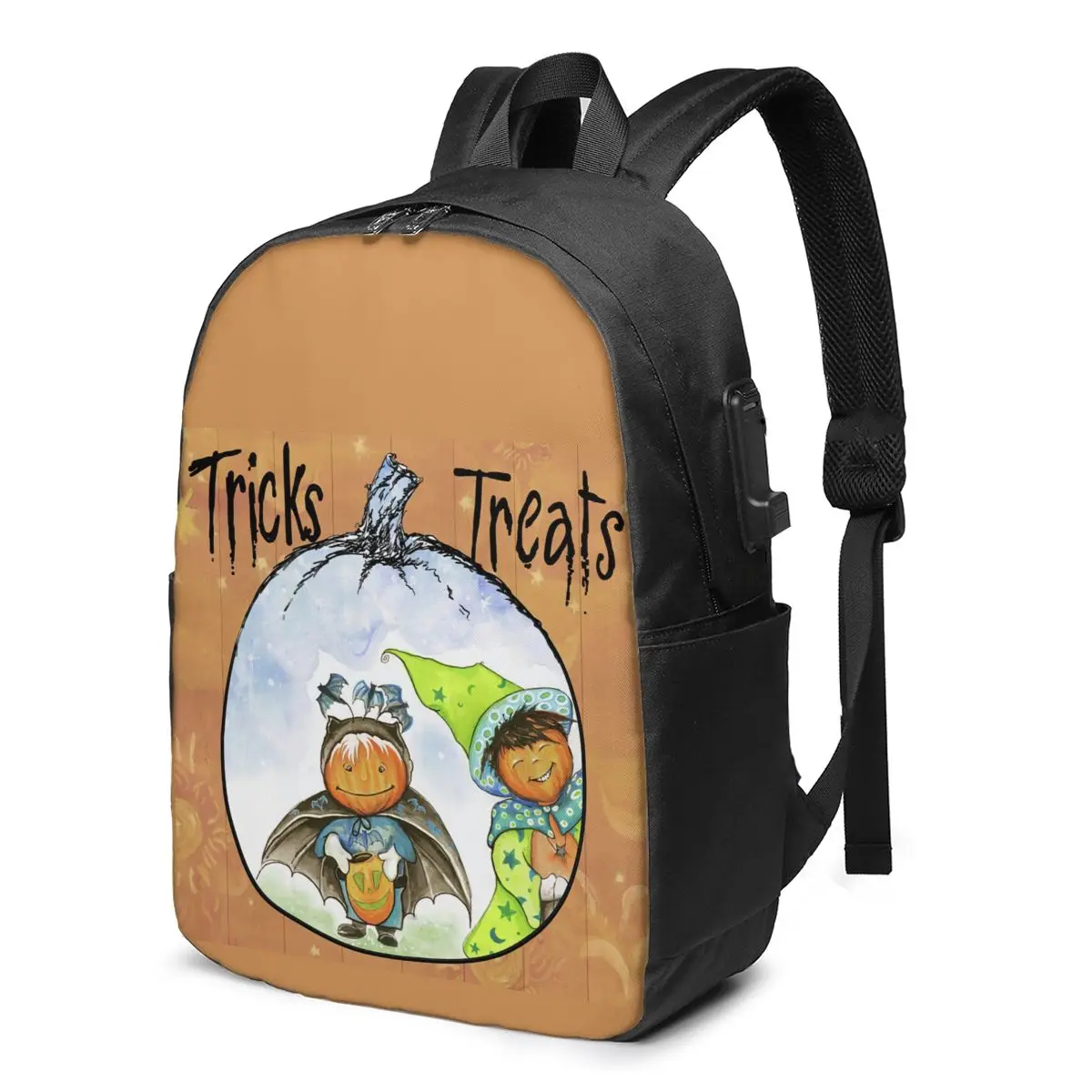 

Рюкзак с рисунком тыквы для Хэллоуина, рюкзак для бега с USB зарядкой