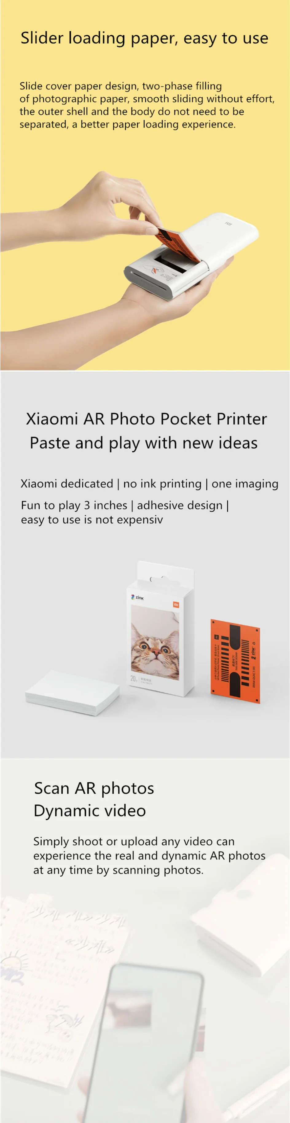 Xiaomi AR принтер 300 точек/дюйм портативный фото мини карман с DIY поделиться 500 мАч принтер картинок Карманный работать с приложением Mijia