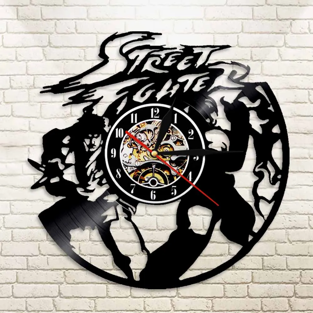 Аркадная игра виниловые часы боевой персонаж мультфильм Силуэт винтажные