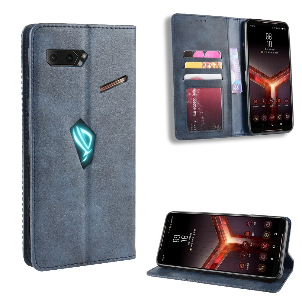 Флип чехол для Asus ROG Phone II ZS660KL винтажный кожаный флип телефона 2 ROG2 с