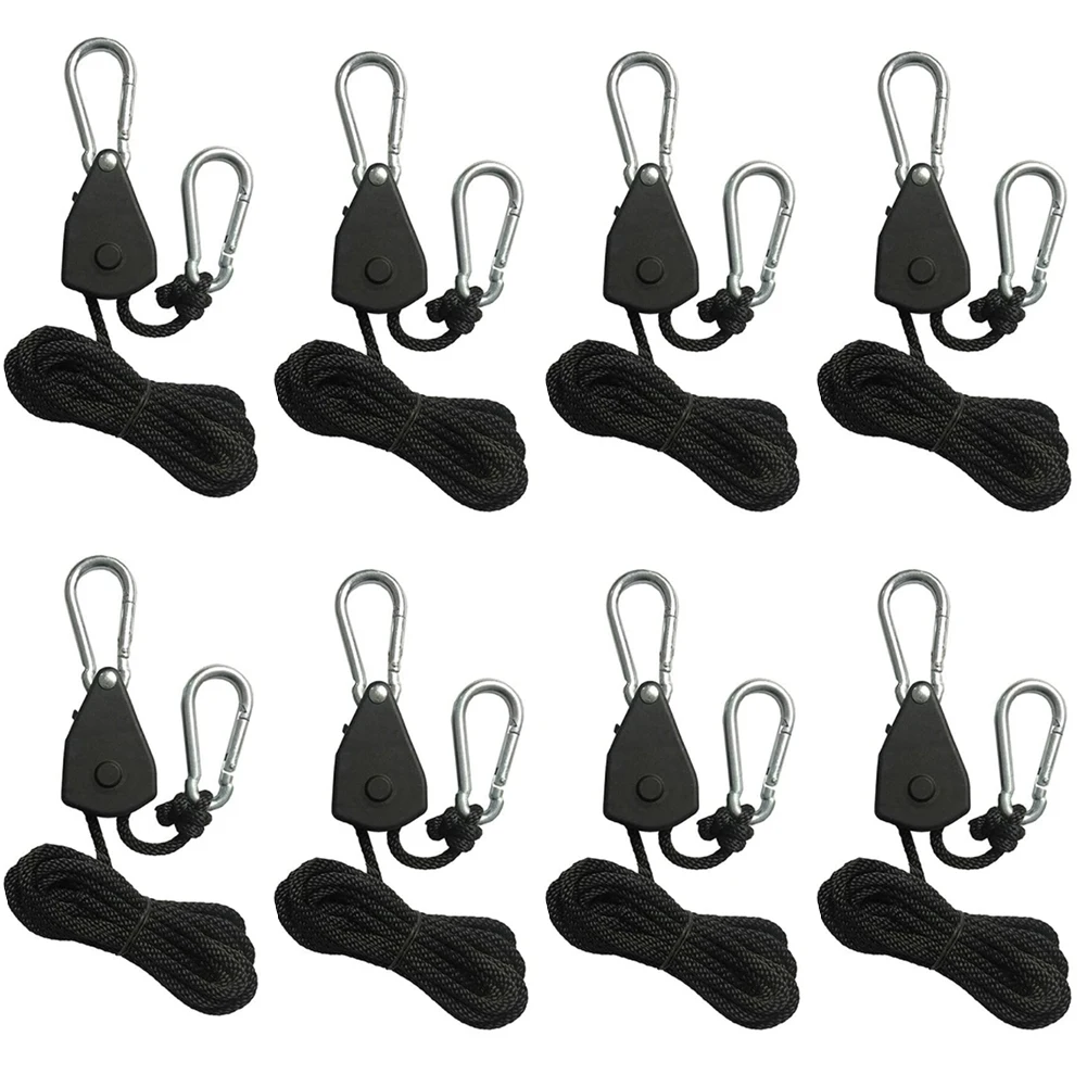 

8pcs 1/8 Inch Hoist Long Heavy Duty Adjustable Rope Clip Hanger for Grow Light Kit Hanging Ratchet Canoe Bow Stern Tie Down